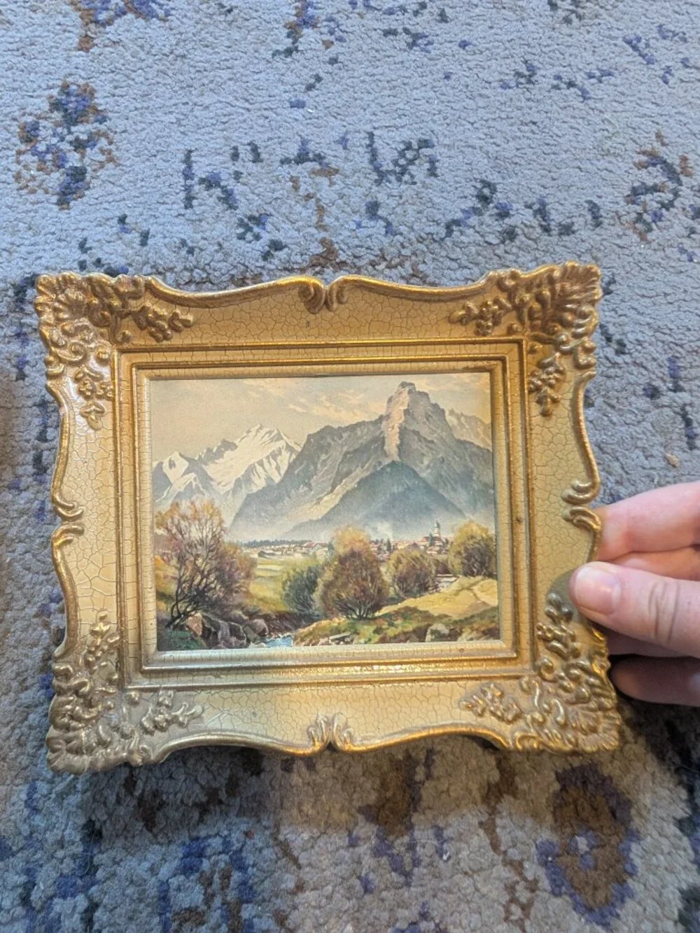 Vintage Small Prints with Ornate Gold Frames of German Landscapes